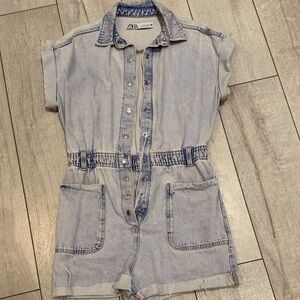 Zara women Light Blue Denim Romper